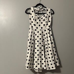Polka Dot Midi Dress - Black - White - retro - vintage style - rockabilly -pinup